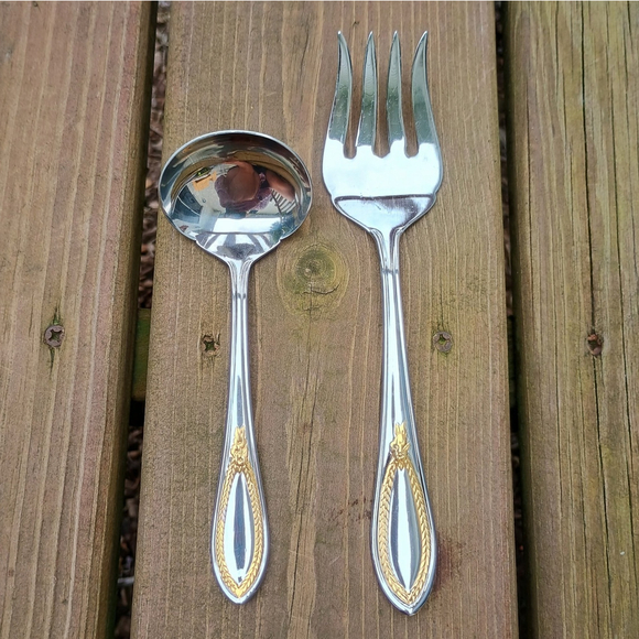 Mayfair Gold By Yamazaki 2 Piece Serving Set Meat Fork Ladle - Picture 1 of 6